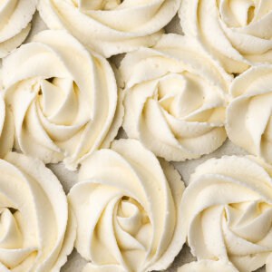 Overhead view of vanilla buttercream swirls