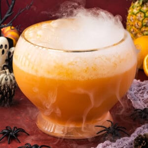 Halloween witches brew in punch bowl with fog
