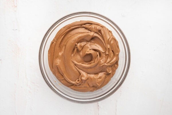 French silk pie filling in a glass mixing bowl.