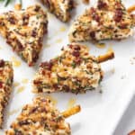 Close up of Christmas cheese trees on a white platter