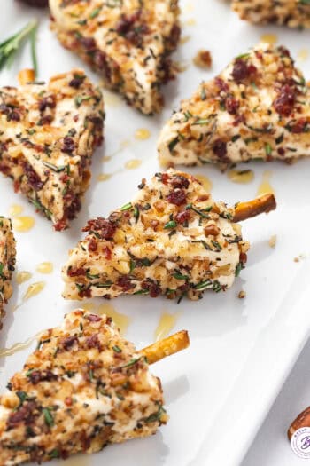 Close up of Christmas cheese trees on a white platter