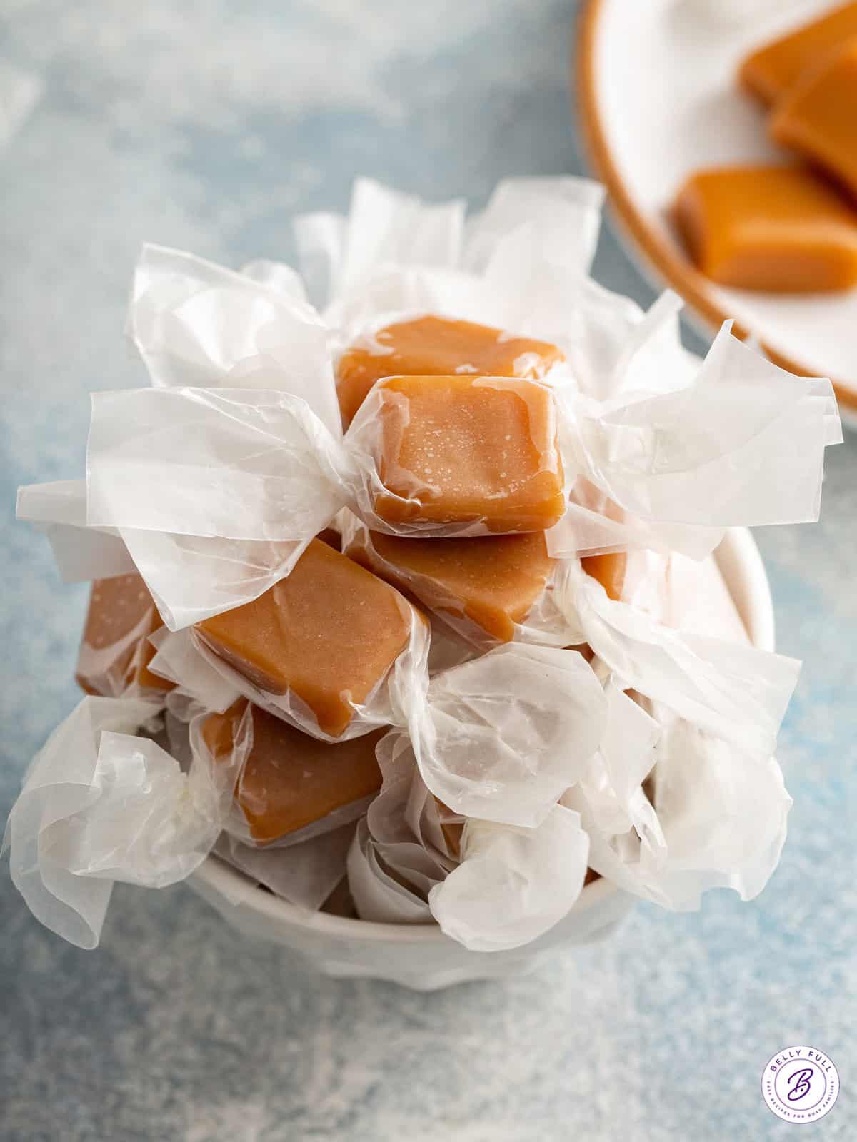 pile of wrapped homemade caramels