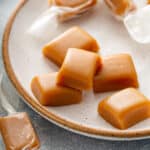 plate of unwrapped soft chewy caramels