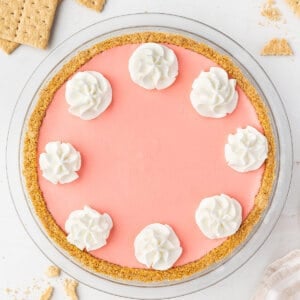 overhead no bake strawberry jello pie with piped whipped cream
