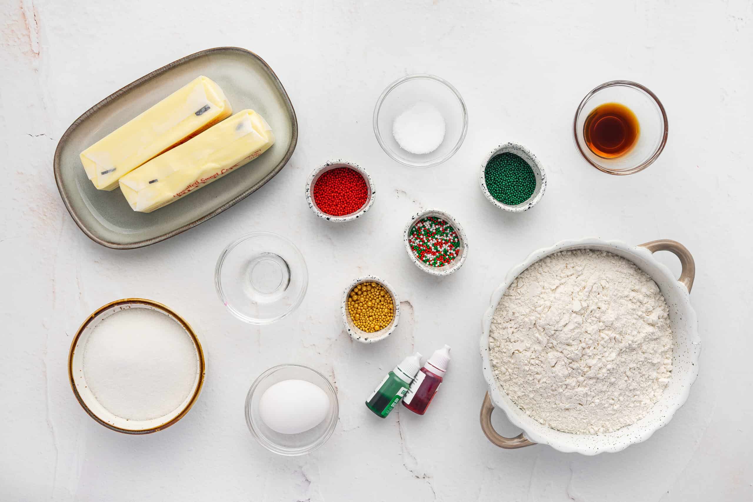 Ingredients for spritz cookies.