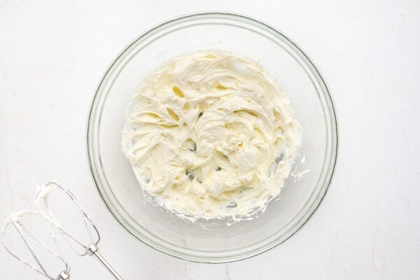 whipped butter and cream cheese in glass bowl