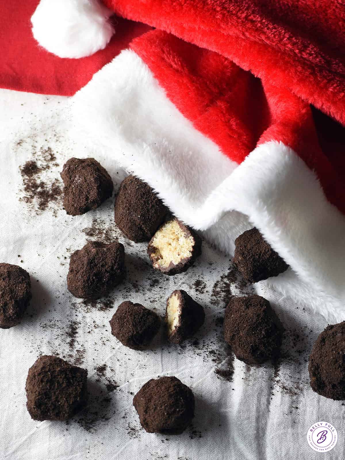 Lumps of Coal Rice Krispie Treats falling out of santa hat