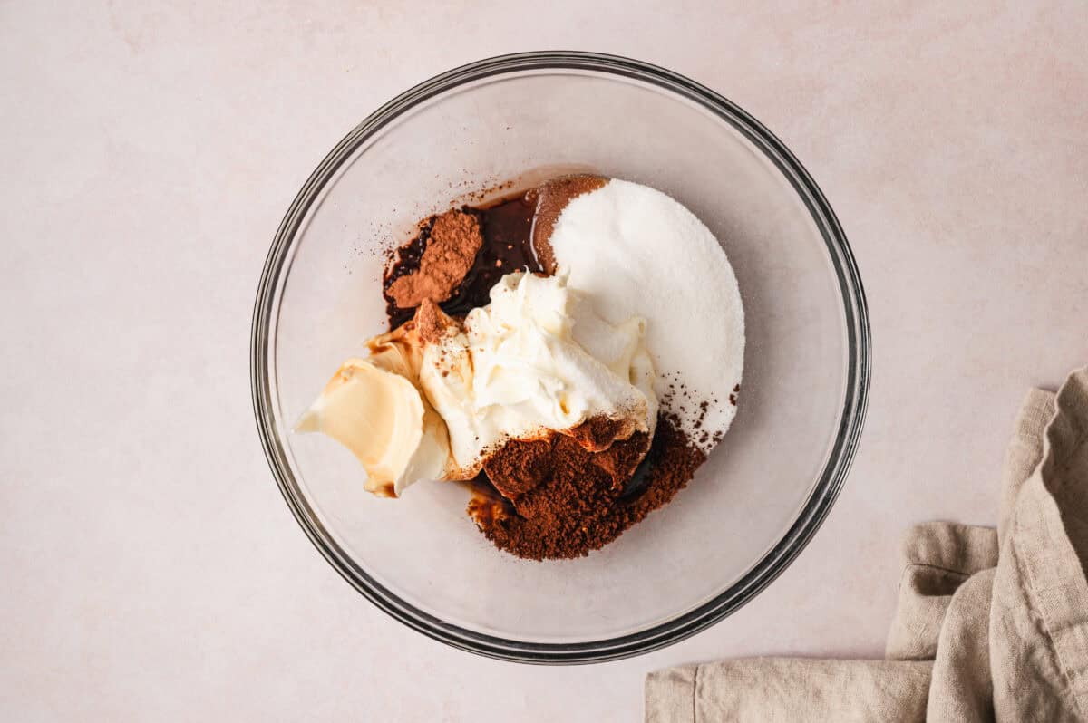 ingredients in bowl for mocha icebox filling
