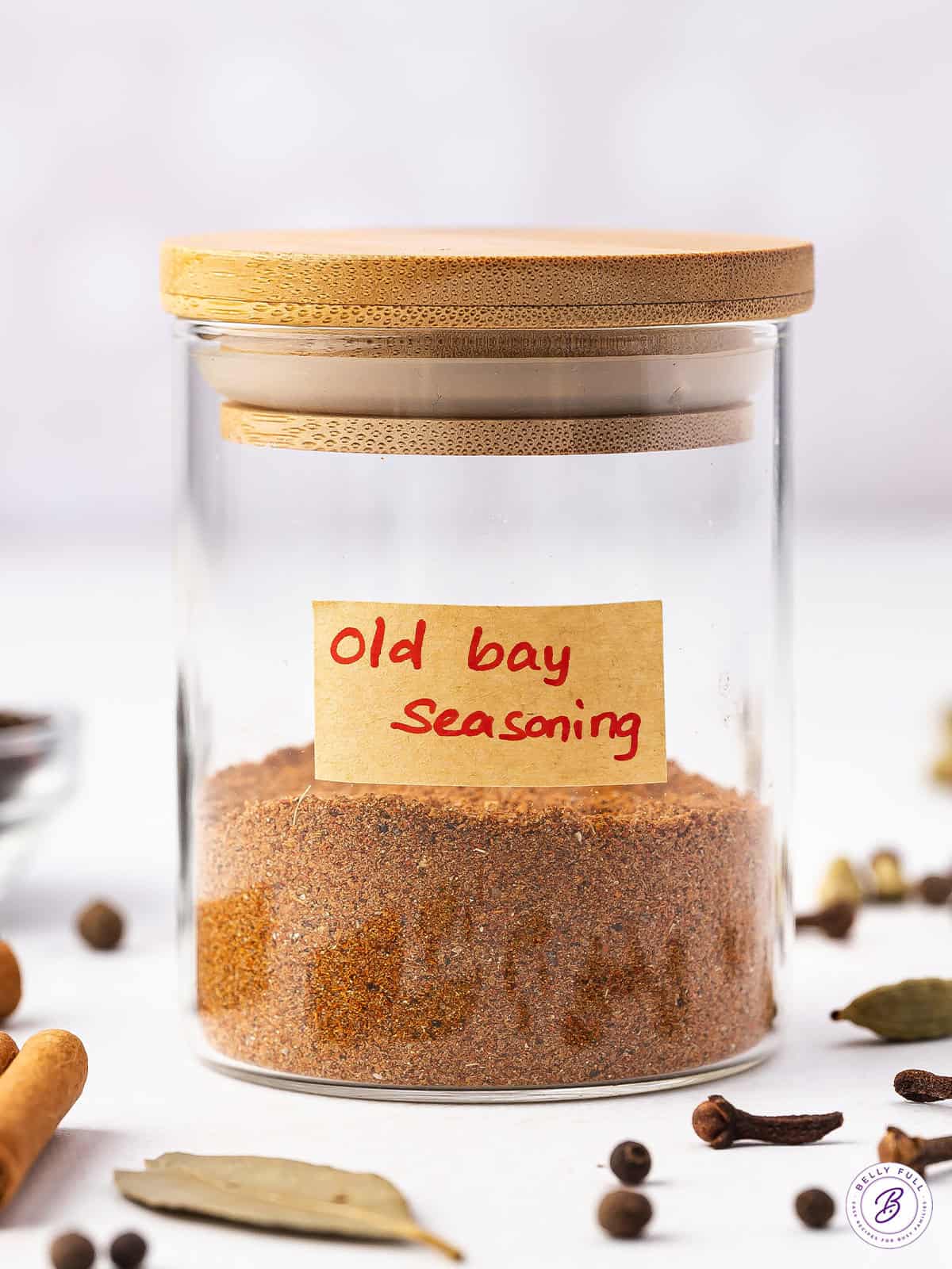 A jar of homemade old bay seasoning