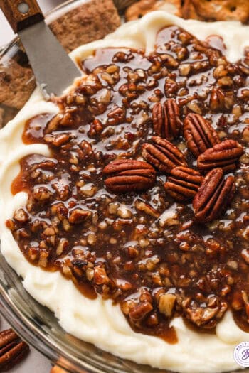 Close up of a dish of pecan pie dip