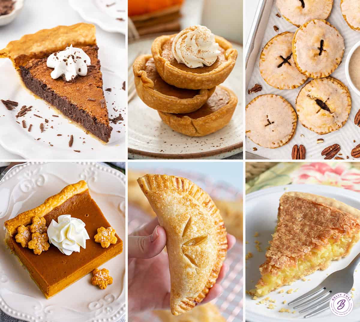 6 images of different pie recipes