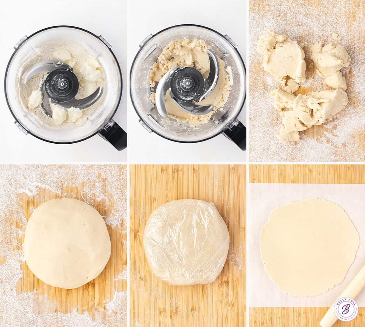 6 step by step images to make a pie crust