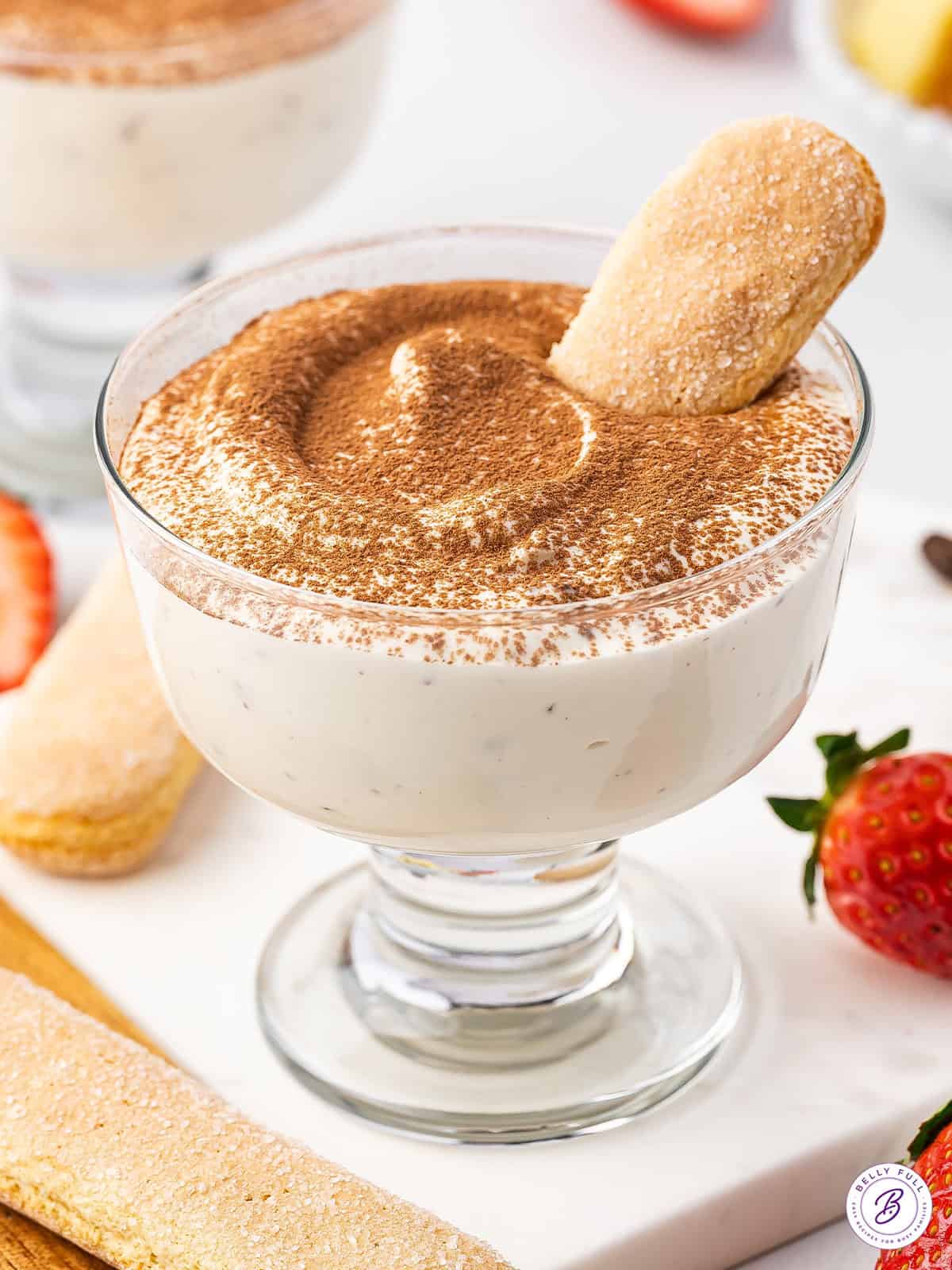 Tiramisu Dip in dessert cup with ladyfinger cookie on top