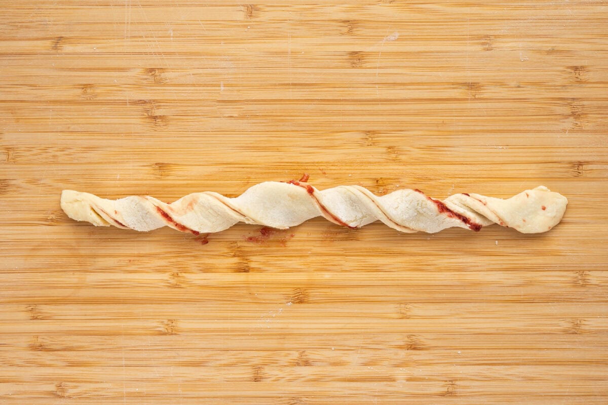Puff pastry twisted together into a log
