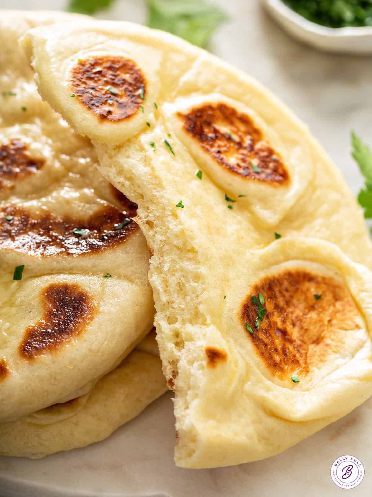 naan bread split in half