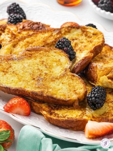 Challah French Toast on plate with berries