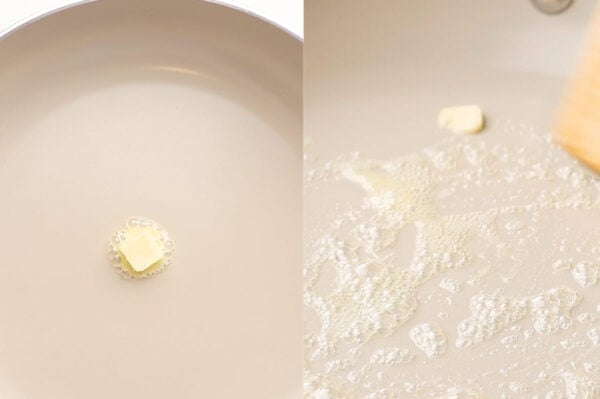 melted butter in fry pan