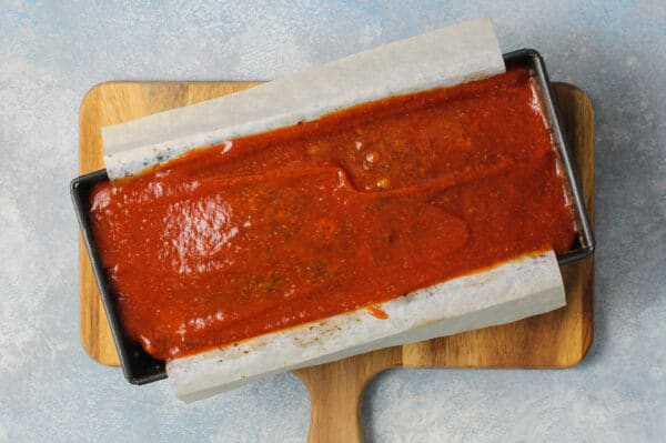 baked glazed meatloaf in loaf pan
