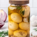 pickled eggs in glass jar