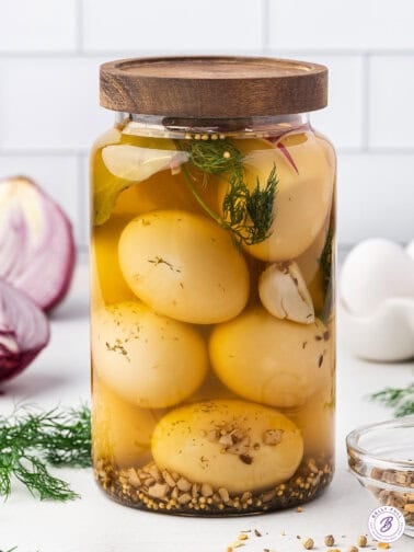 pickled eggs in glass jar