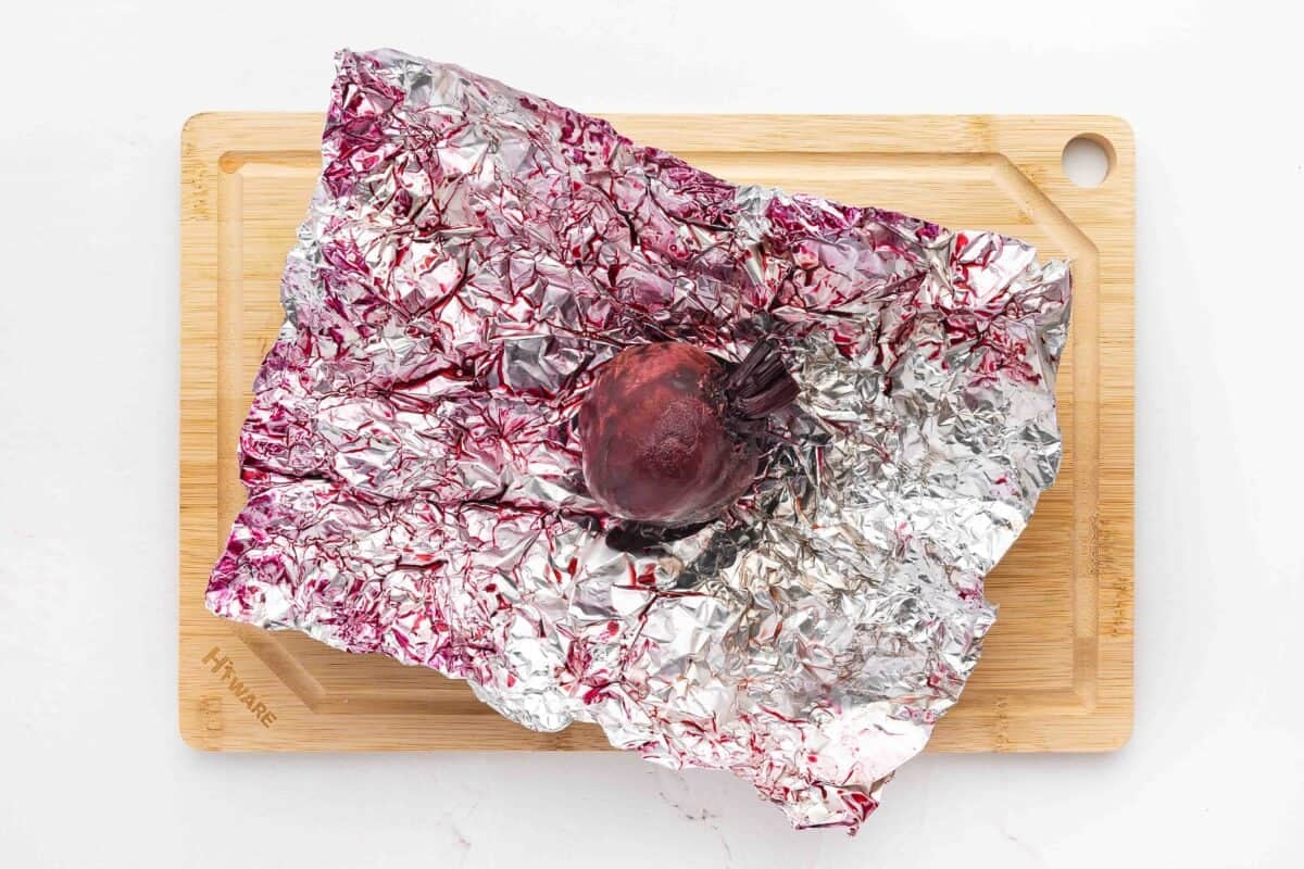 whole roasted beet on foil