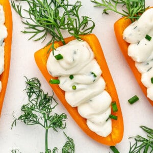 Close up of stuffed mini bell pepper carrots
