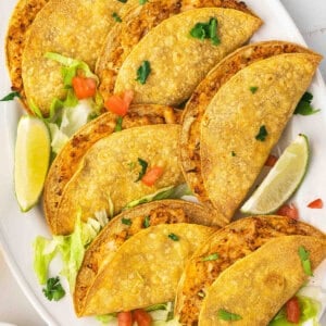 A platter of air fryer chicken tacos