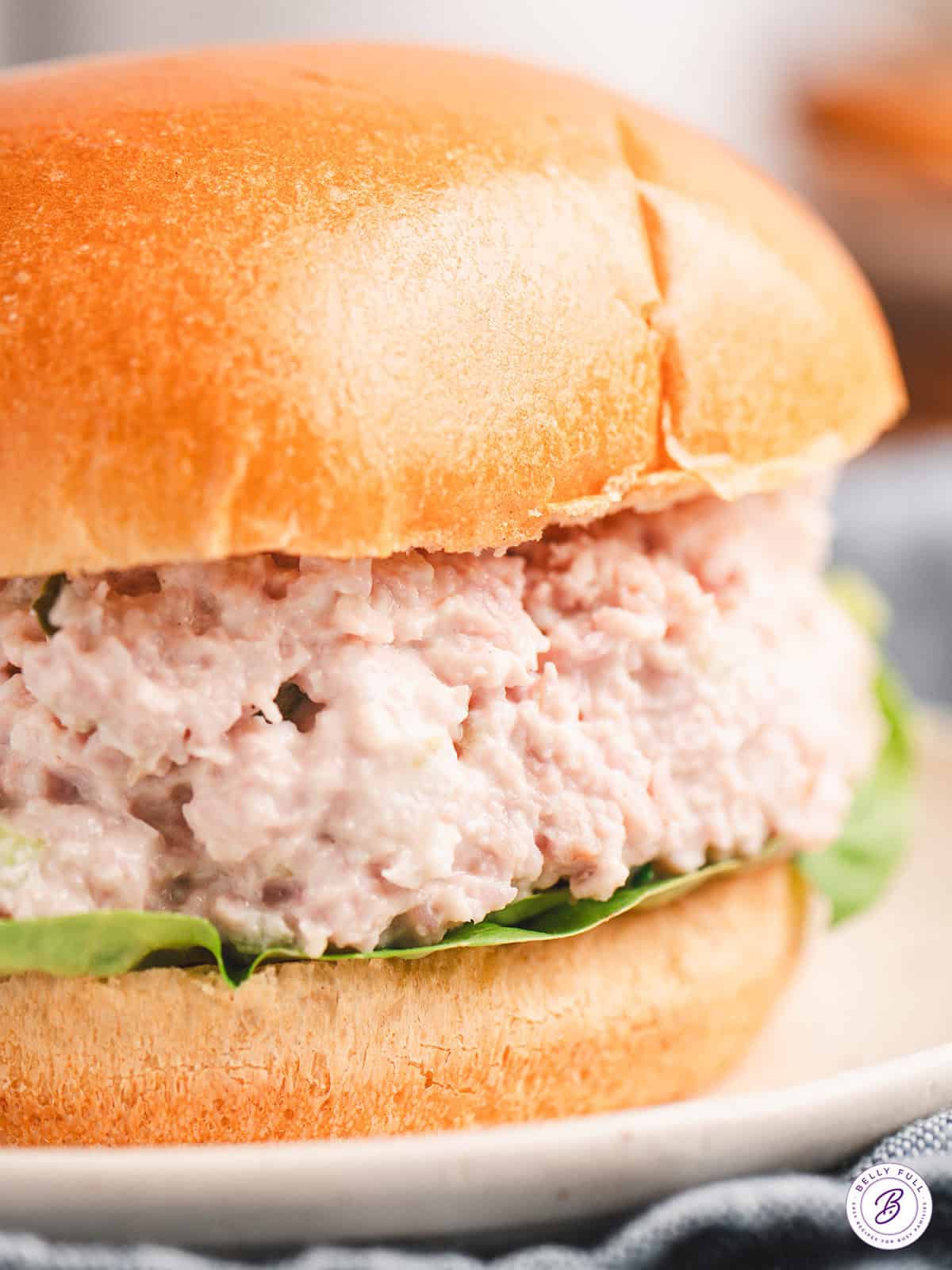 close up ham salad sandwich