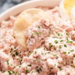 close up ham salad on cracker