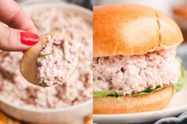 ham salad on a cracker and as a sandwich