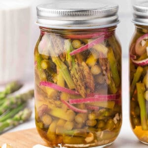 A jar of pickled asparagus