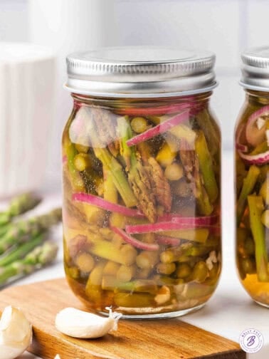 A jar of pickled asparagus