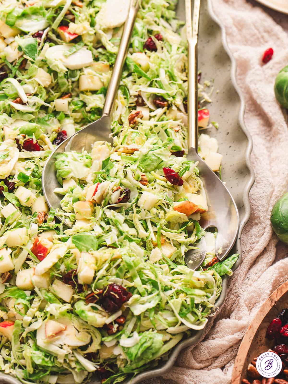 Close up of a shaved brussels sprouts salad