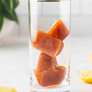 Bloody Mary ice cubes in a glass