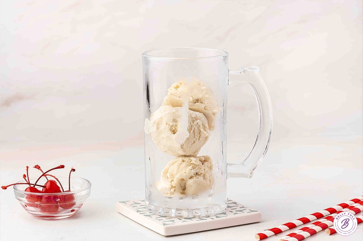 Scoops of vanilla ice cream in a mug