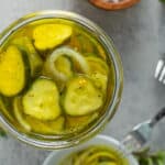 overhead bread and butter pickles in jar
