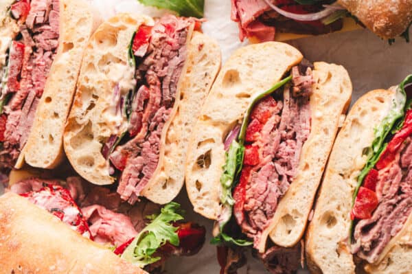 Halves of El Matador sandwich on their side