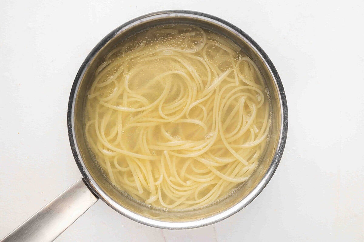 A pot of linguine pasta