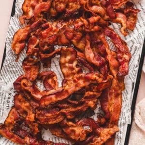 Overhead view of crispy air fryer bacon