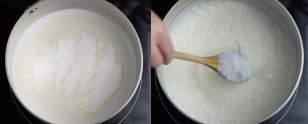 sugar being stirred into soaked tapioca pudding