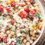 Creamy Mediterranean chickpea salad in a bowl