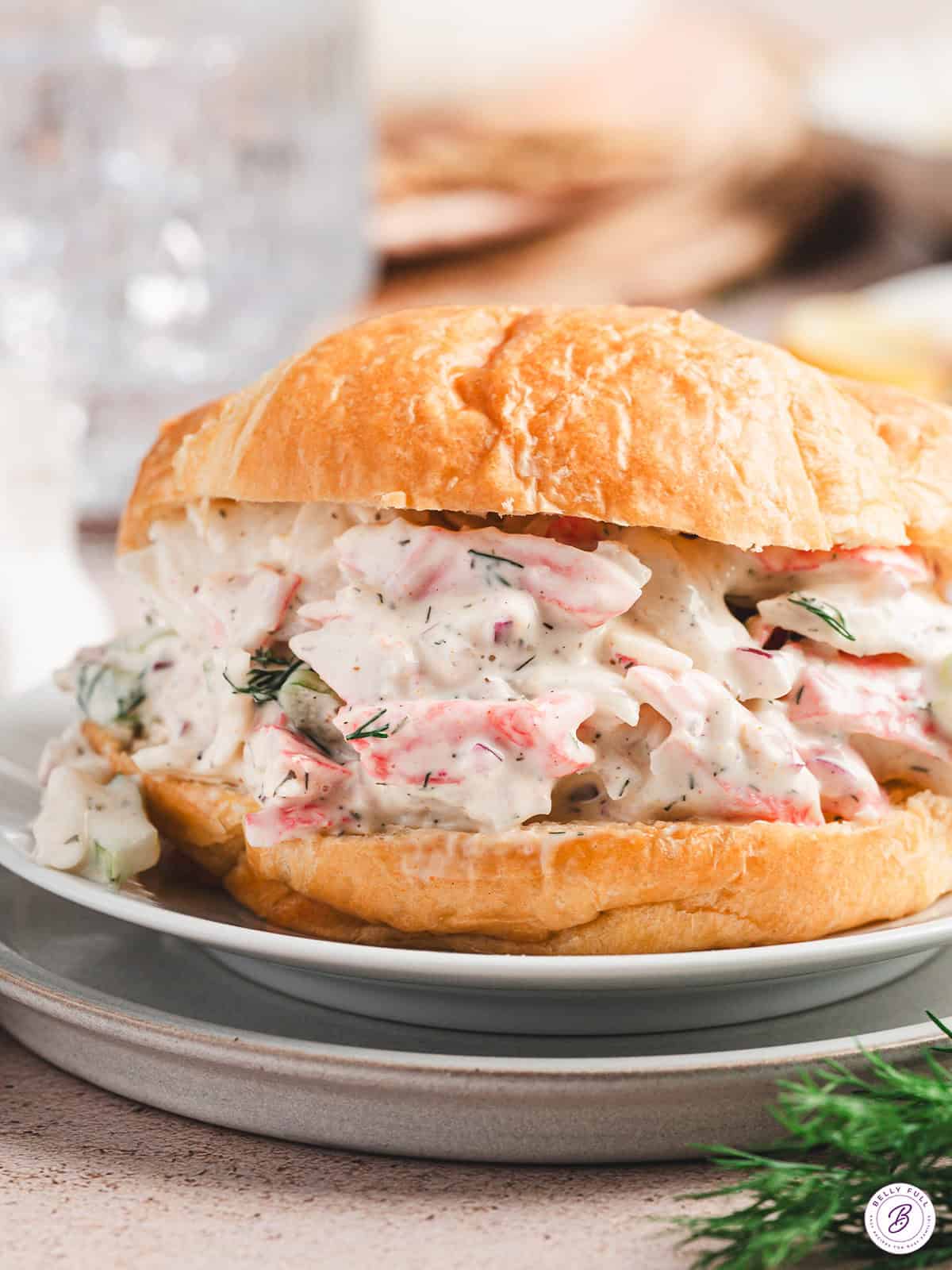 crab salad sandwich on plate