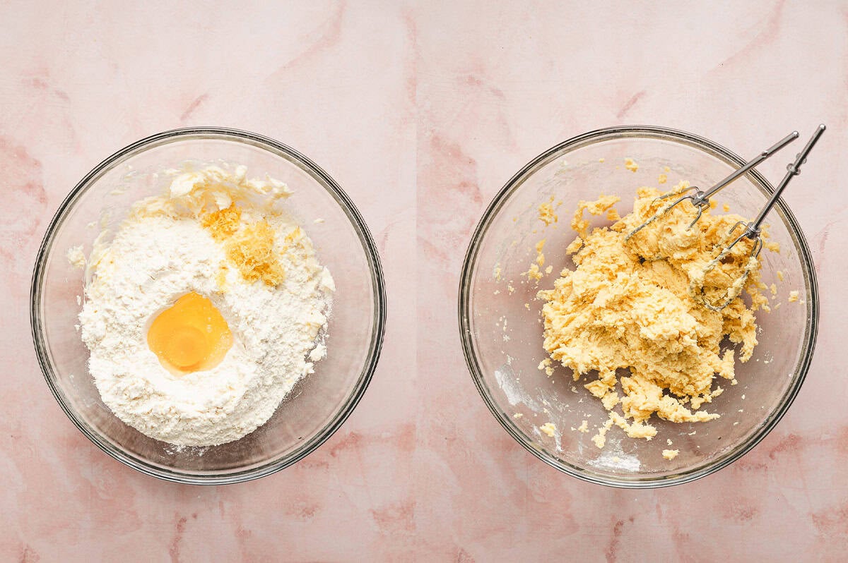 lemon cake mix, lemon zest, and egg mixed into batter