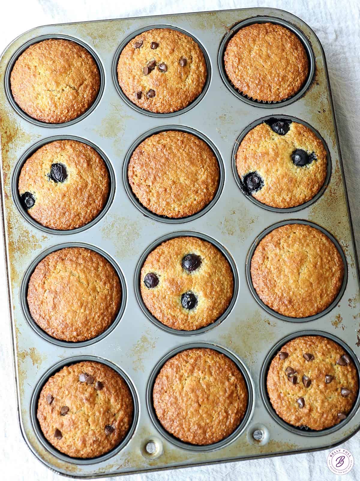 overhead baked bran muffins in muffin tin