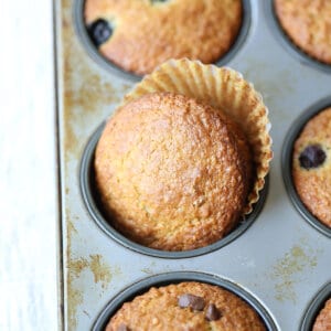 close up bran muffin in muffin tin