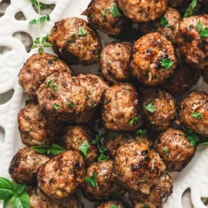 overhead plate of homemade Italian Meatballs