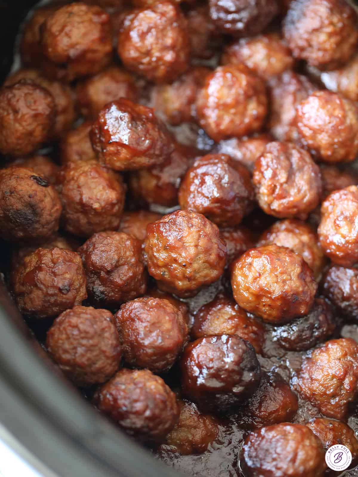 overhead cranberry meatballs in crockpot