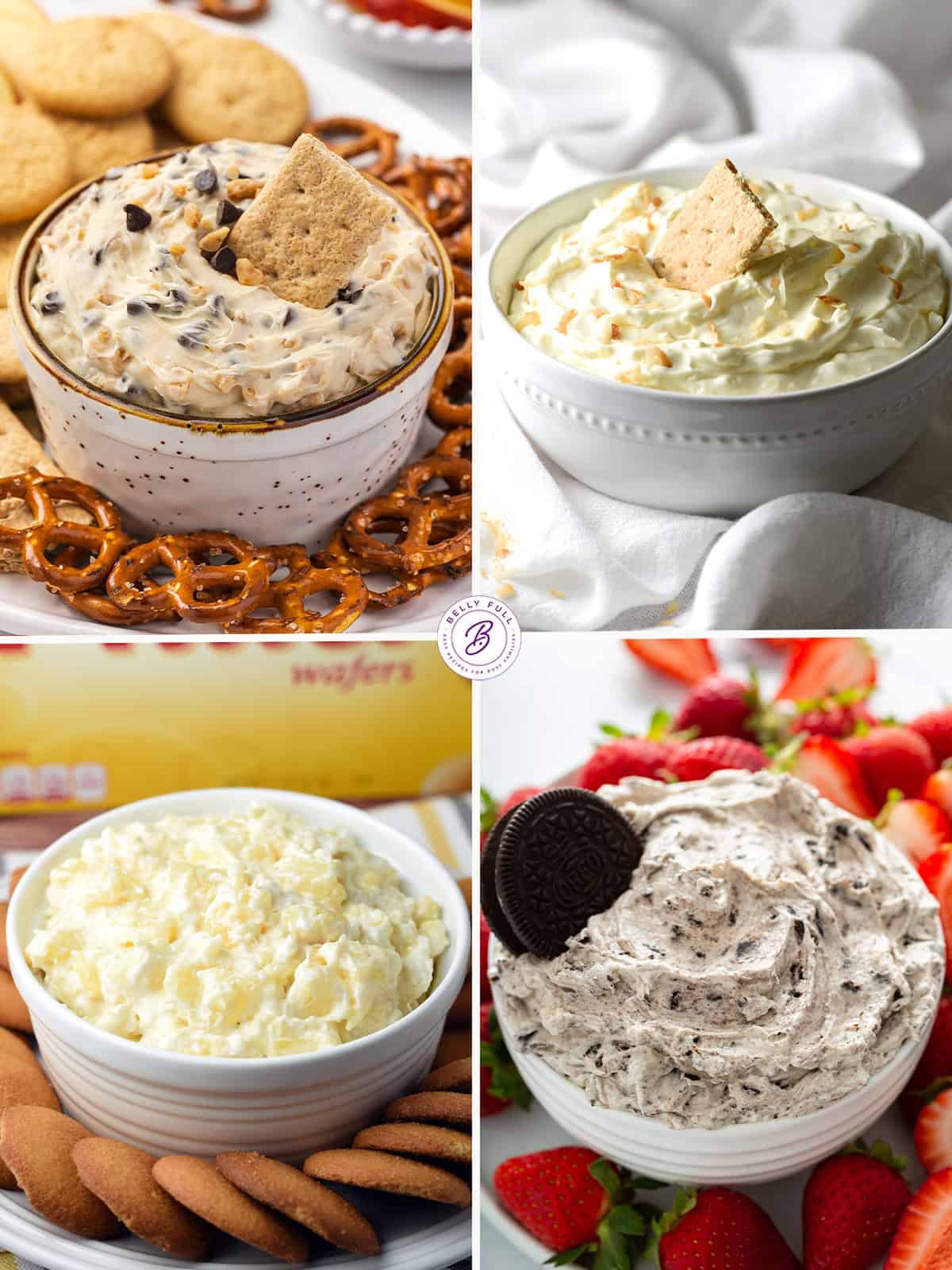 4 image collage of sweet dips