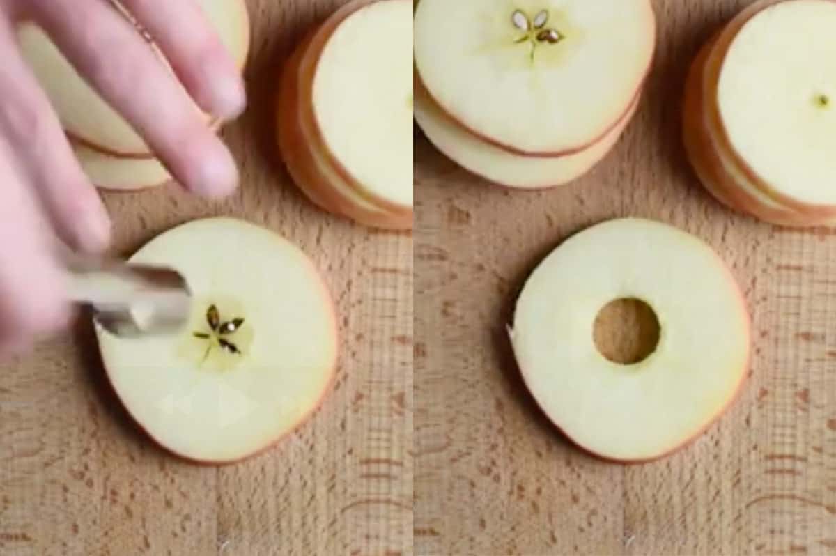 core being removed from apple slices