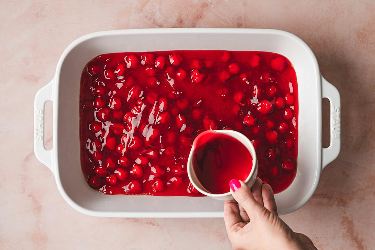cherry pie filing in casserole dish